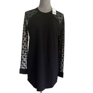 NWT Forever 21 black dress with sheer polka dot sleeves. Size M